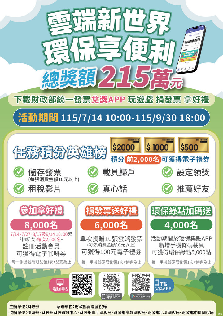 財政部統一發兌獎APP(新版)【雲端新世界 環保享便利】活動